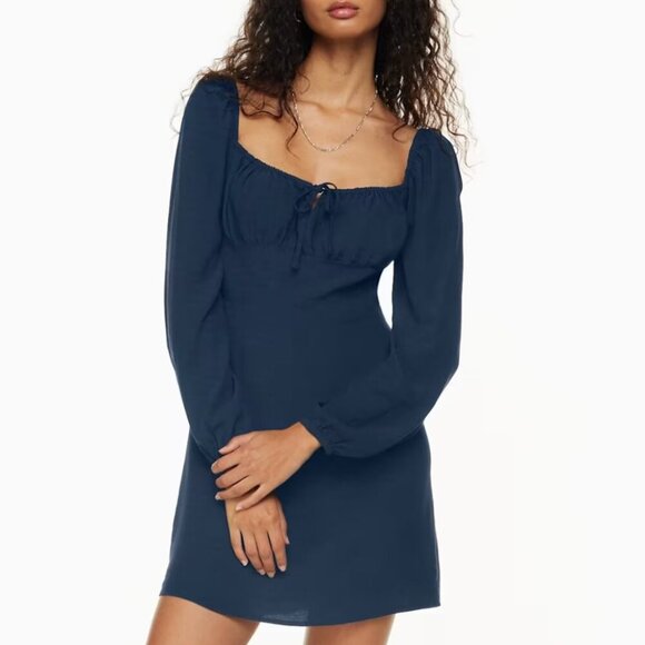 Aritzia Sunday Best Deliah Smocked Mini Dress Navy Blue Size Small
